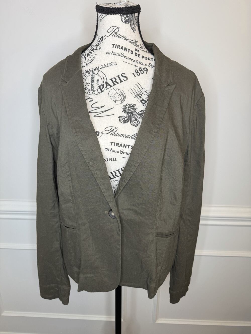 Halogen Women’s Linen Blend Blazer Large Olive Single Breasted One Button